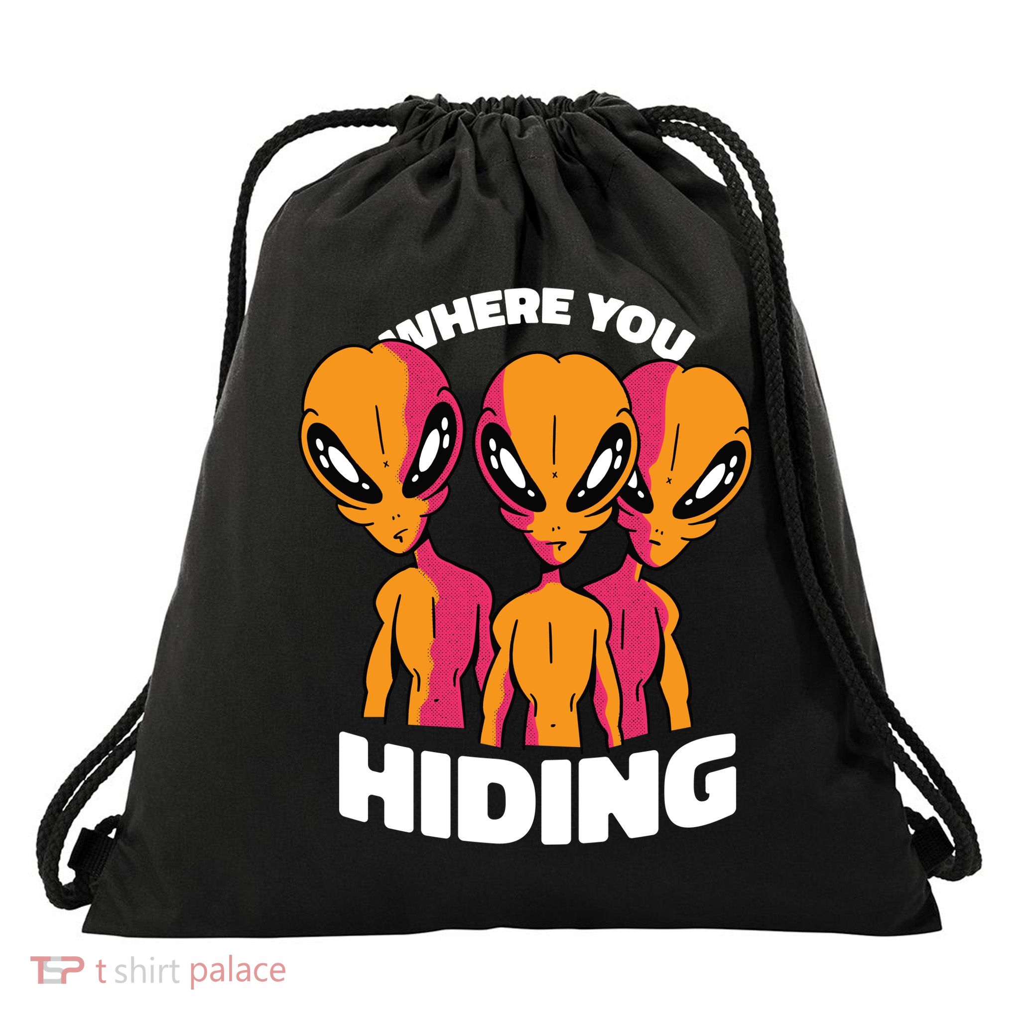 Where You Hiding Creepy Aliens Drawstring Bag