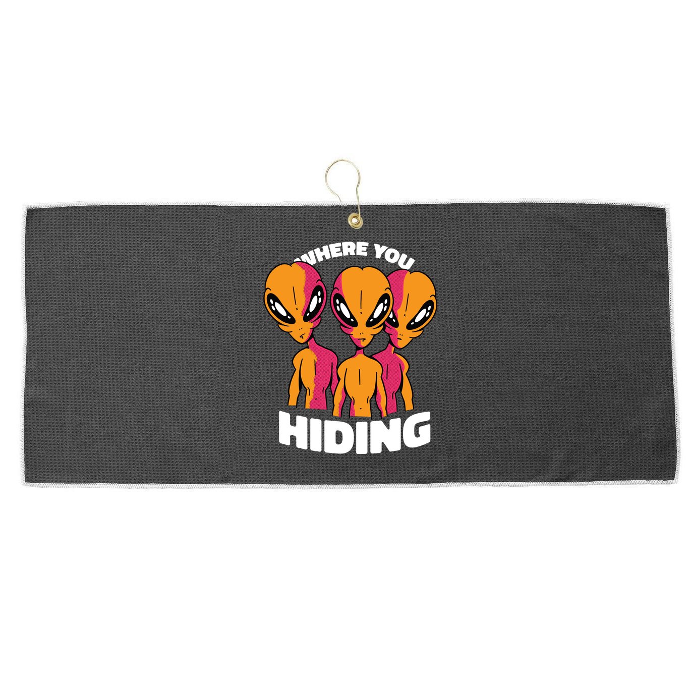 Where You Hiding Creepy Aliens Large Microfiber Waffle Golf Towel