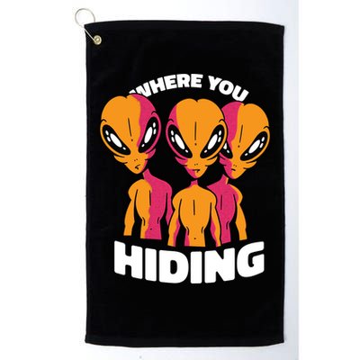 Where You Hiding Creepy Aliens Golf Towel
