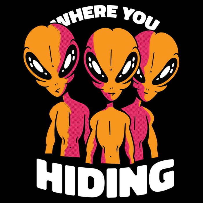 Where You Hiding Creepy Aliens Cropped Pullover Crew