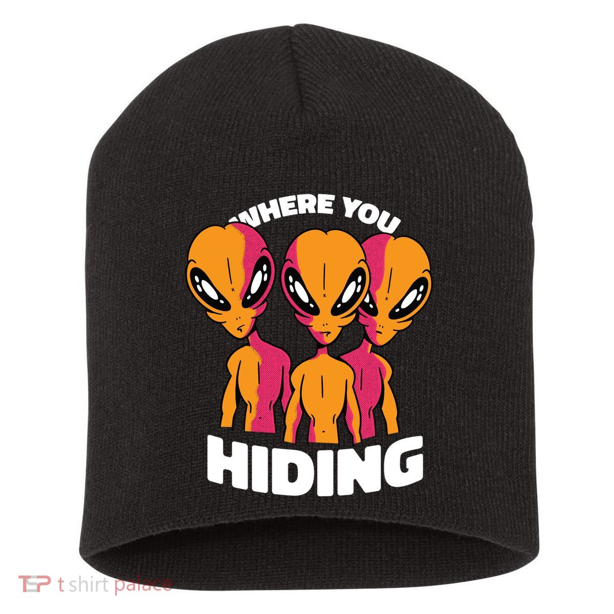 Where You Hiding Creepy Aliens Short Acrylic Beanie