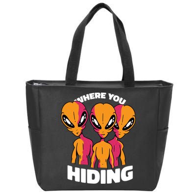 Where You Hiding Creepy Aliens Zip Tote Bag