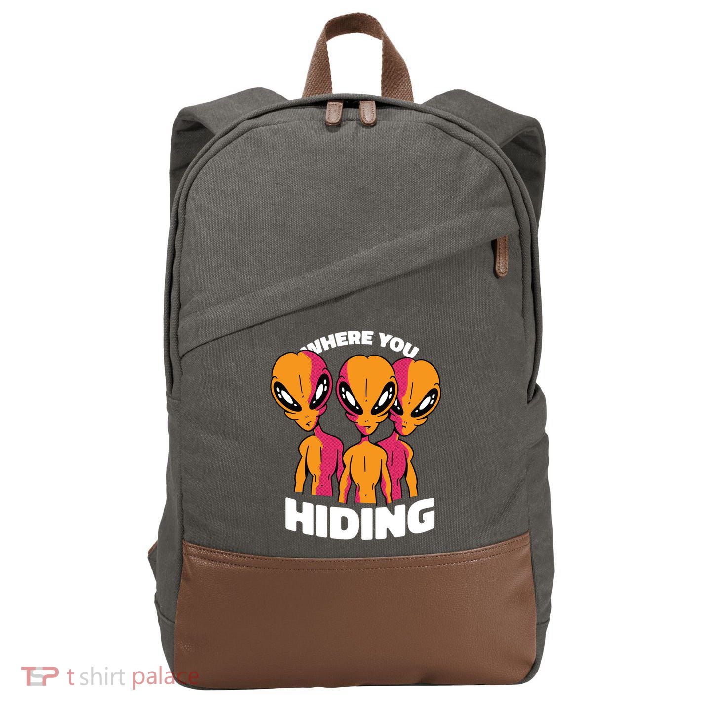 Where You Hiding Creepy Aliens Cotton Canvas Backpack