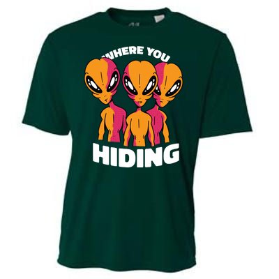 Where You Hiding Creepy Aliens Cooling Performance Crew T-Shirt