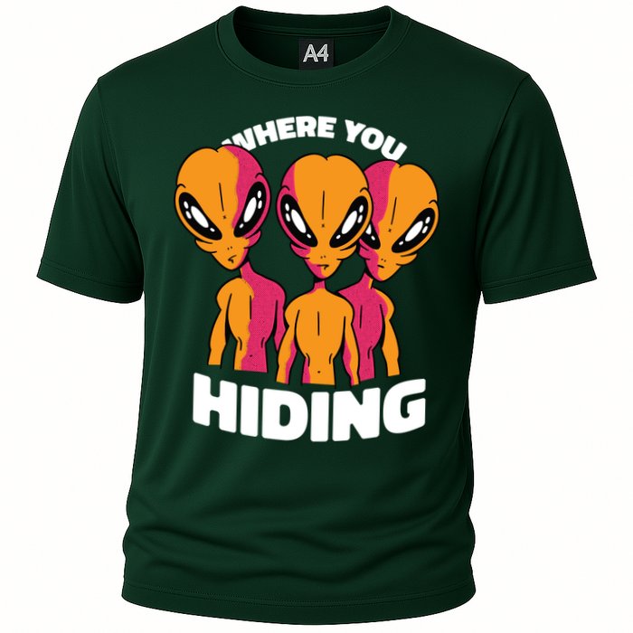 Where You Hiding Creepy Aliens Cooling Performance Crew T-Shirt