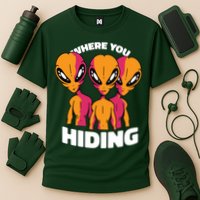 Where You Hiding Creepy Aliens Cooling Performance Crew T-Shirt