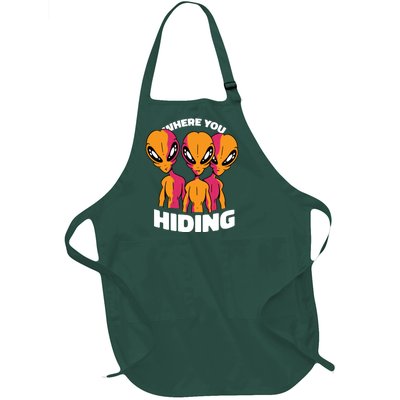 Where You Hiding Creepy Aliens Full-Length Apron With Pockets