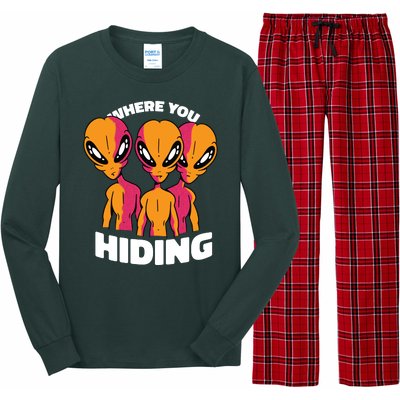 Where You Hiding Creepy Aliens Long Sleeve Pajama Set