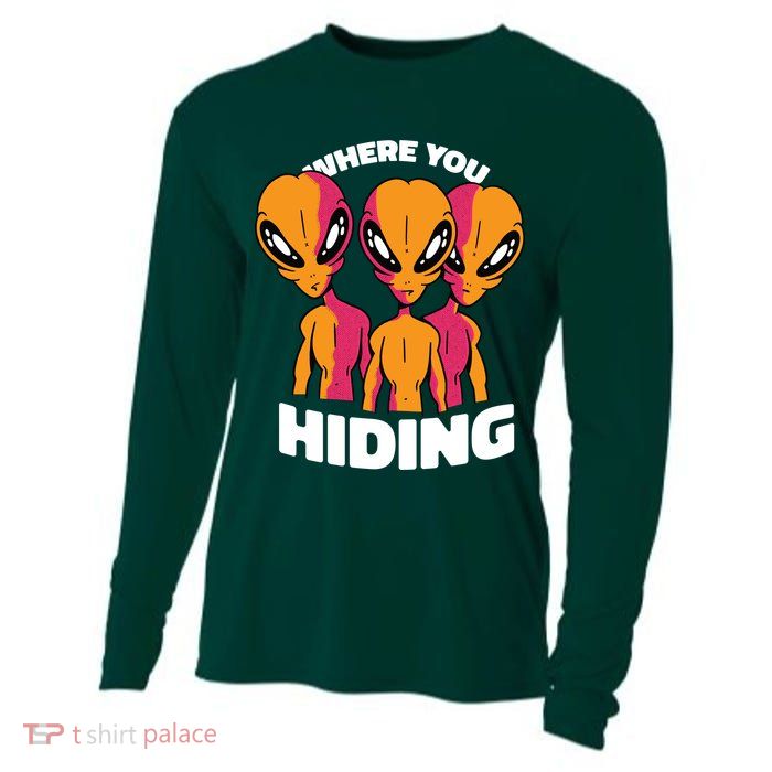 Where You Hiding Creepy Aliens Cooling Performance Long Sleeve Crew