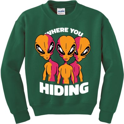Where You Hiding Creepy Aliens Kids Sweatshirt