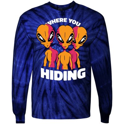 Where You Hiding Creepy Aliens Tie-Dye Long Sleeve Shirt