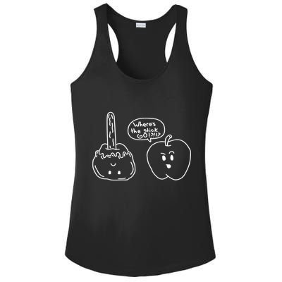 Wheres the Stick Go? Caramel Apple Ladies PosiCharge Competitor Racerback Tank