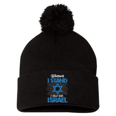Wherever I Stand I Stand With Israel Pom Pom 12in Knit Beanie