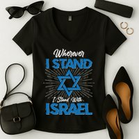 Wherever I Stand I Stand With Israel Women's V-Neck T-Shirt