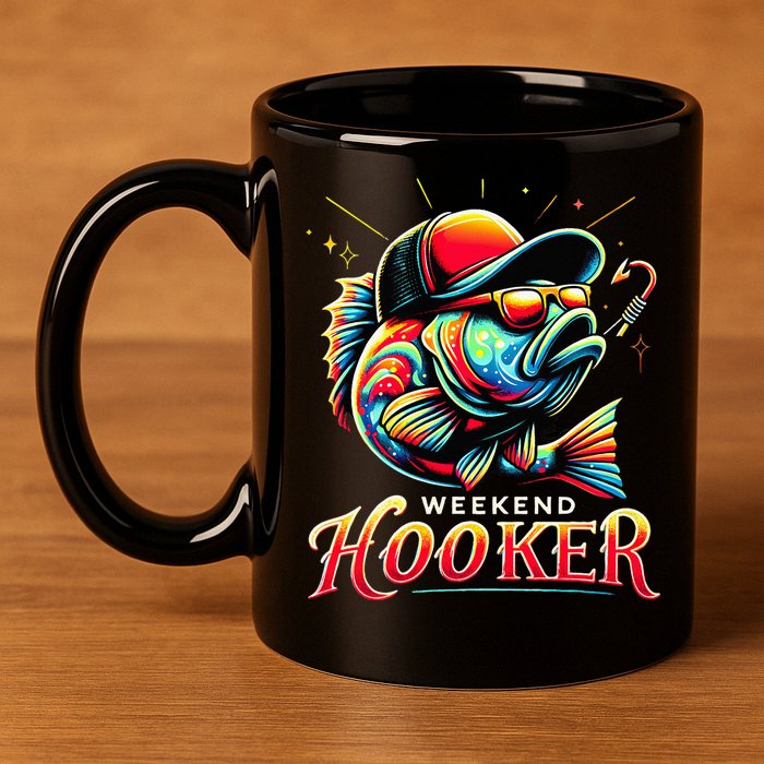 Weekend Hooker Funny Bass Fishing 11oz C Handle Ceramic Mug