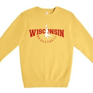 Wi Hoops Fan The Badger State Souvenir Wisconsin Basketball Gift Premium Crewneck Sweatshirt