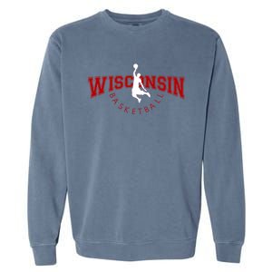 Wi Hoops Fan The Badger State Souvenir Wisconsin Basketball Gift Garment-Dyed Sweatshirt