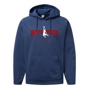 Wi Hoops Fan The Badger State Souvenir Wisconsin Basketball Gift Performance Fleece Hoodie