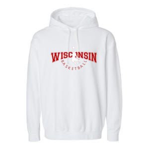 Wi Hoops Fan The Badger State Souvenir Wisconsin Basketball Gift Garment-Dyed Fleece Hoodie