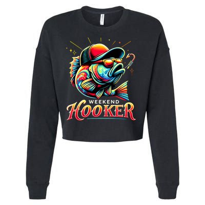 Weekend Hooker Funny Bass Fishing Cropped Pullover Crew