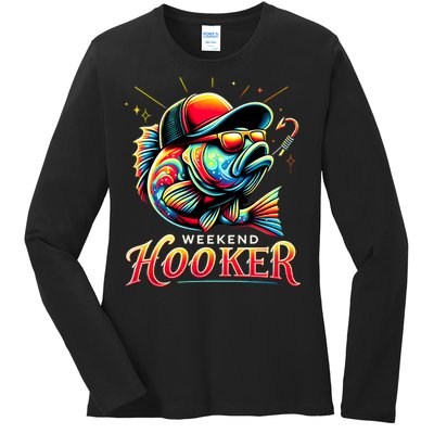 Weekend Hooker Funny Bass Fishing Ladies Long Sleeve Shirt