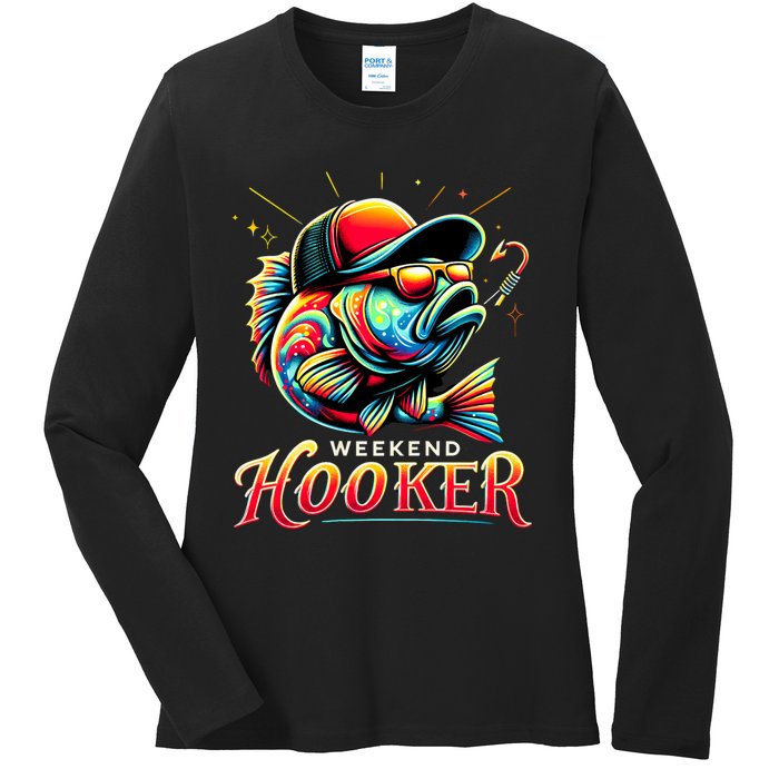 Weekend Hooker Funny Bass Fishing Ladies Long Sleeve Shirt