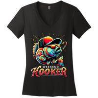 Weekend Hooker Funny Bass Fishing Women's V-Neck T-Shirt