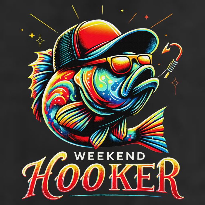 Weekend Hookerr Funny Fish Dad Love Fishing Father's Day 7 Panel Mesh Trucker Snapback Hat