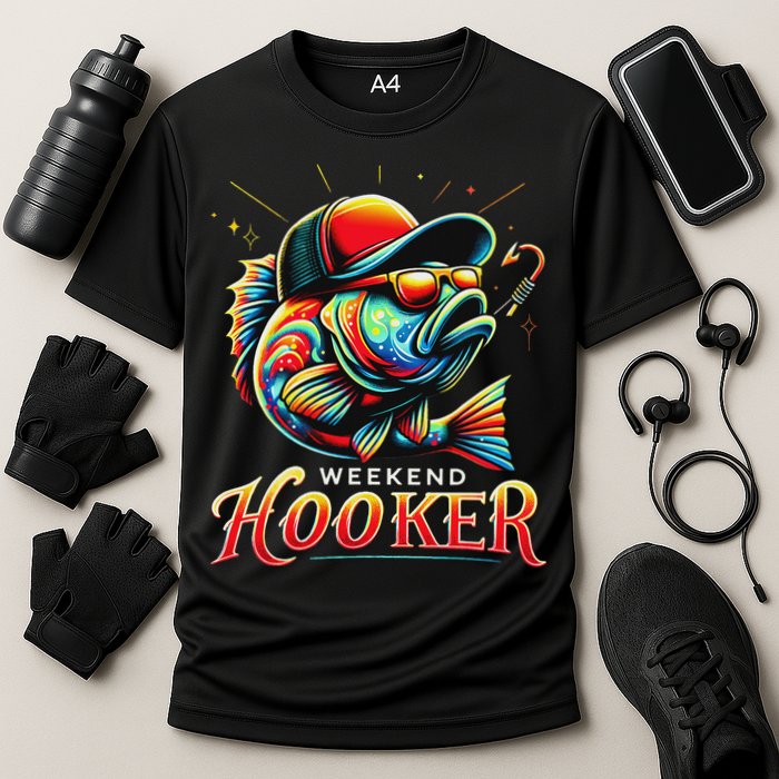Weekend Hookerr Funny Fish Dad Love Fishing Father's Day Cooling Performance Crew T-Shirt