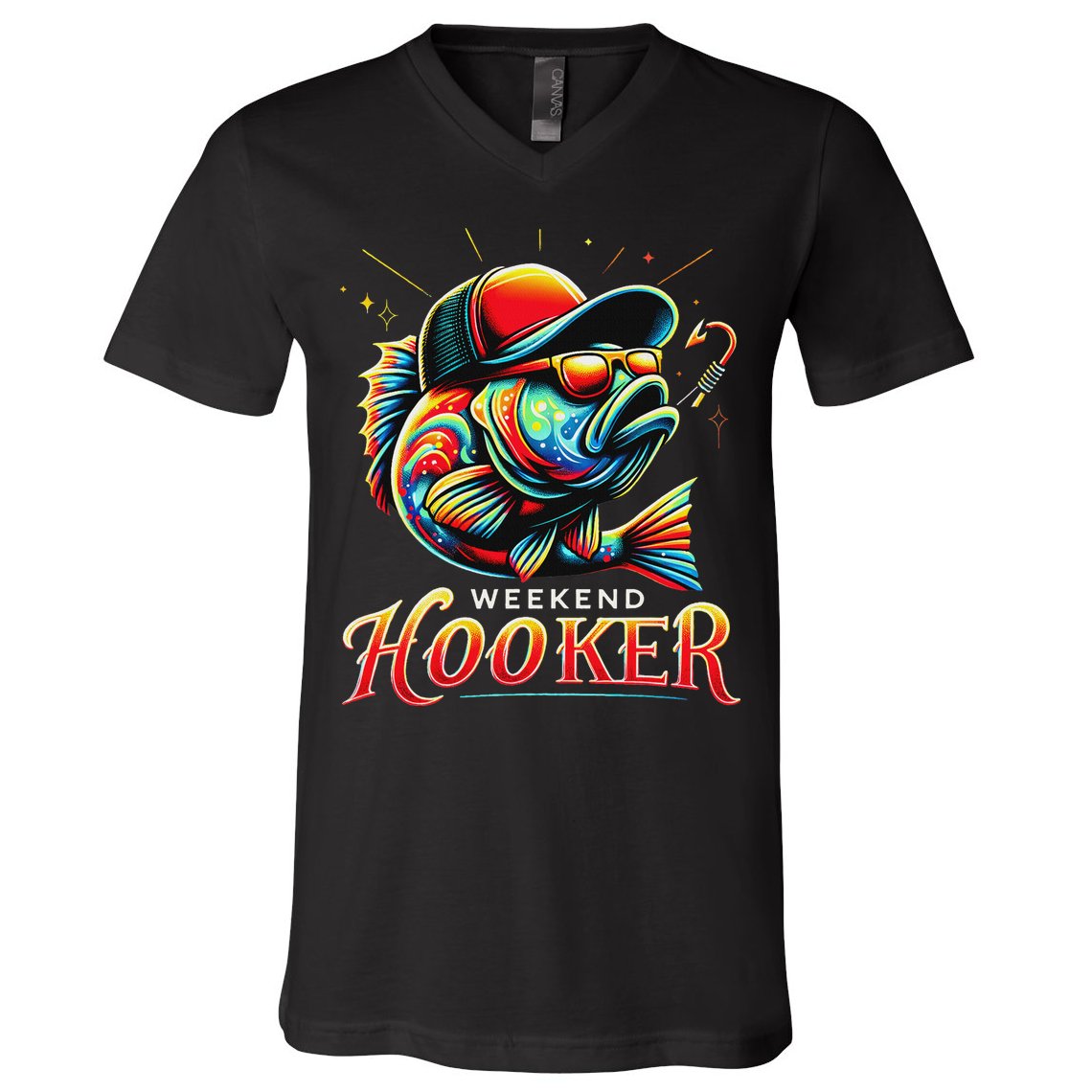 Weekend Hookerr Funny Fish Dad Love Fishing Father's Day V-Neck T-Shirt