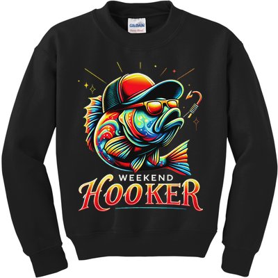 Weekend Hookerr Funny Fish Dad Love Fishing Father's Day Kids Sweatshirt