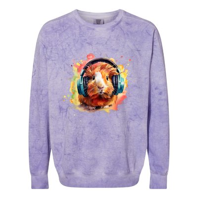 Watercolor Headphones Funny Guinea Pig Colorblast Crewneck Sweatshirt