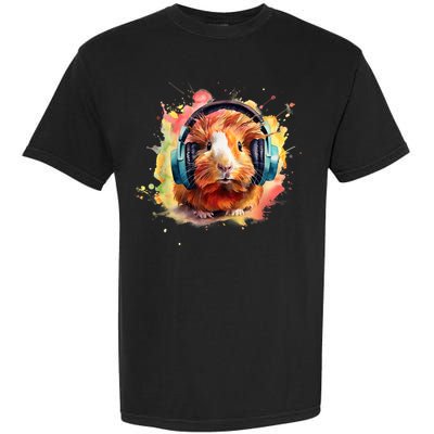 Watercolor Headphones Funny Guinea Pig Garment-Dyed Heavyweight T-Shirt