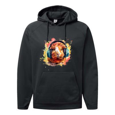 Watercolor Headphones Funny Guinea Pig Performance Fleece Hoodie