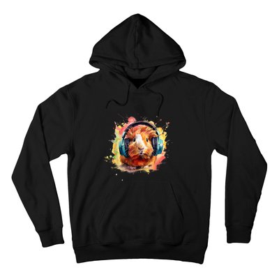 Watercolor Headphones Funny Guinea Pig Hoodie