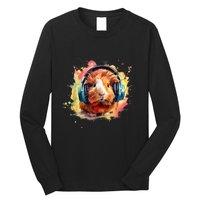 Watercolor Headphones Funny Guinea Pig Long Sleeve Shirt