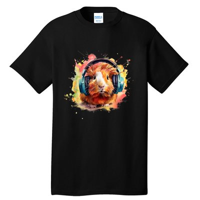 Watercolor Headphones Funny Guinea Pig Tall T-Shirt