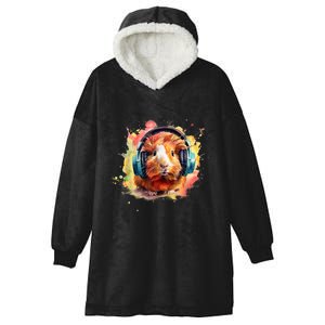 Watercolor Headphones Funny Guinea Pig Hooded Wearable Blanket