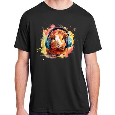 Watercolor Headphones Funny Guinea Pig Adult ChromaSoft Performance T-Shirt