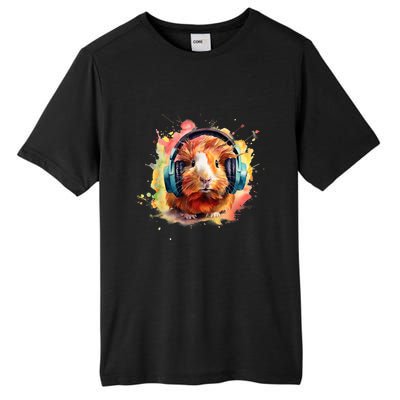 Watercolor Headphones Funny Guinea Pig Tall Fusion ChromaSoft Performance T-Shirt