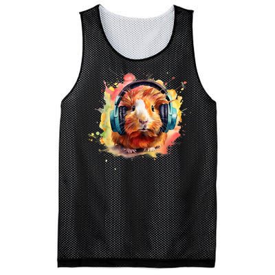 Watercolor Headphones Funny Guinea Pig Mesh Reversible Basketball Jersey Tank