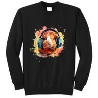 Watercolor Headphones Funny Guinea Pig Tall Sweatshirt