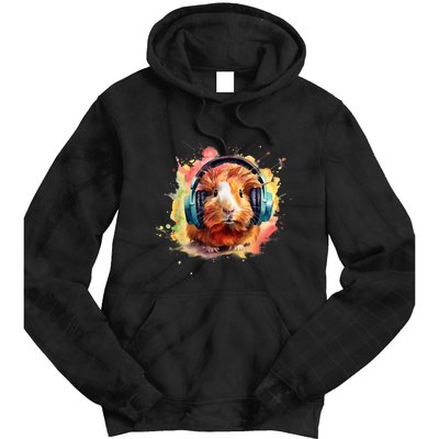 Watercolor Headphones Funny Guinea Pig Tie Dye Hoodie