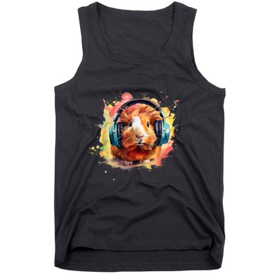 Watercolor Headphones Funny Guinea Pig Tank Top