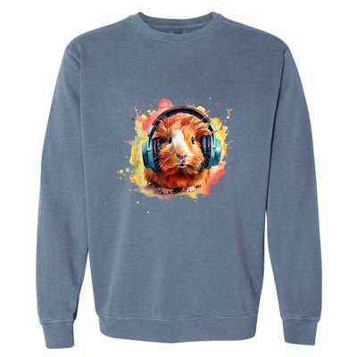 Watercolor Headphones Funny Guinea Pig Garment-Dyed Sweatshirt