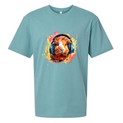 Watercolor Headphones Funny Guinea Pig Sueded Cloud Jersey T-Shirt