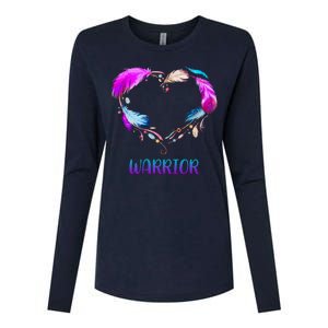 Warrior Heart Feather Graphic Womens Cotton Relaxed Long Sleeve T-Shirt