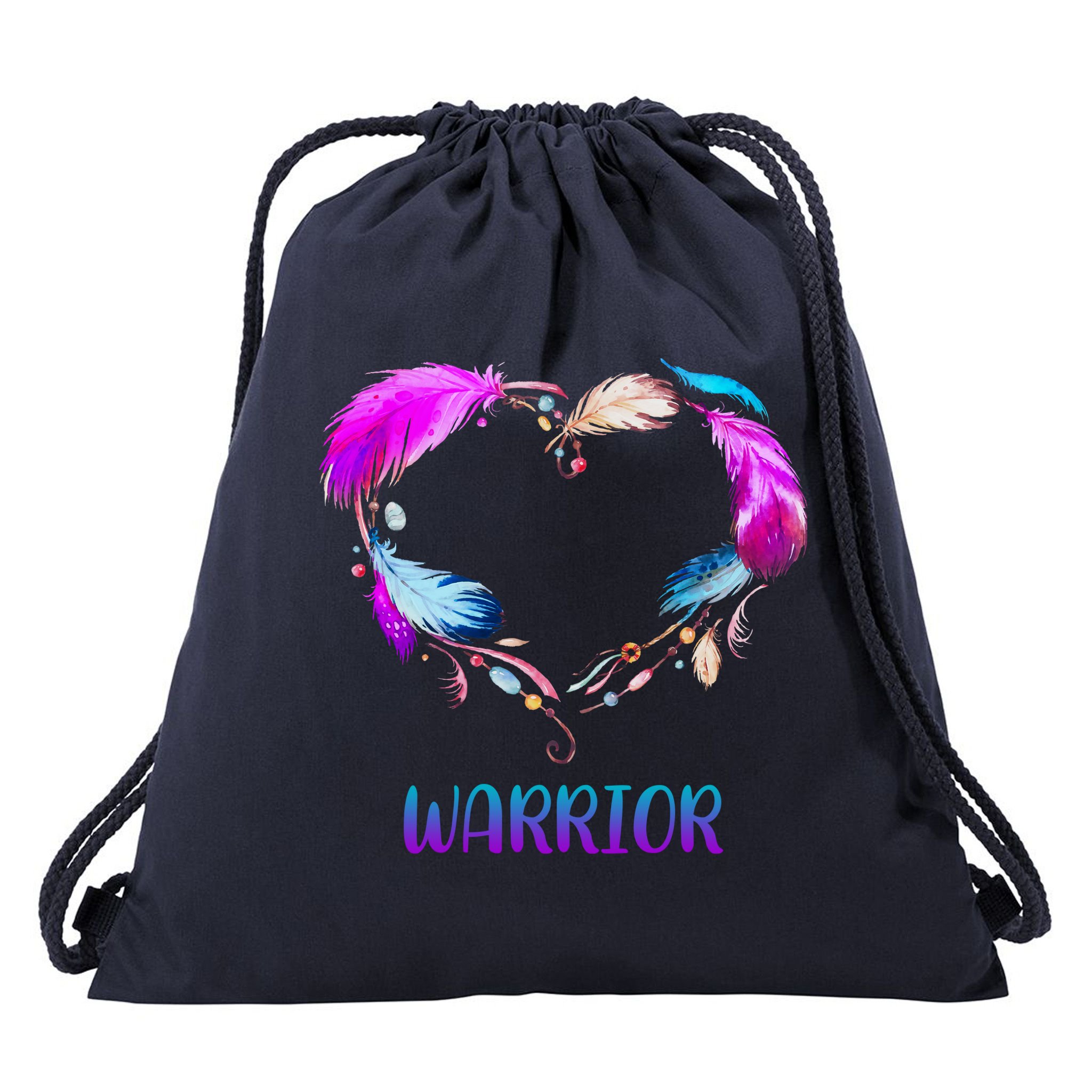 Warrior Heart Feather Graphic Drawstring Bag