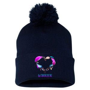 Warrior Heart Feather Graphic Pom Pom 12in Knit Beanie