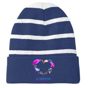 Warrior Heart Feather Graphic Striped Beanie with Solid Band